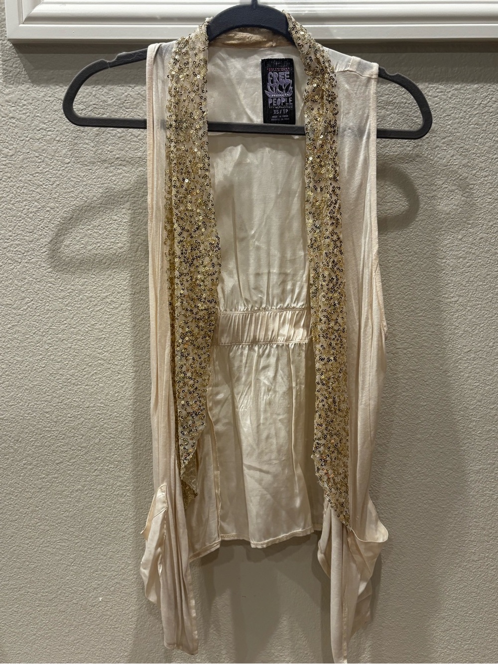 Free People Cream Embellished Open-Front Draped Camisole